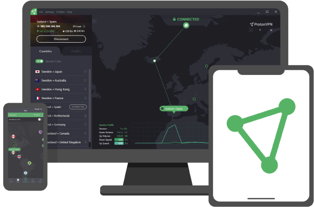 protonvpn review: devices screens with the vpn turned on