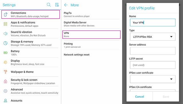 vpn setting on android devices