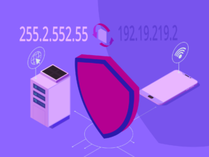 Do VPNs Hide Your IP Address? Illustrative image of a shield hiding a device and its IP behind a server IP